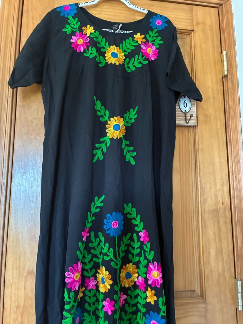 NWT. Black Embroidered Floral Dress - Bright Multicolor Detail.
